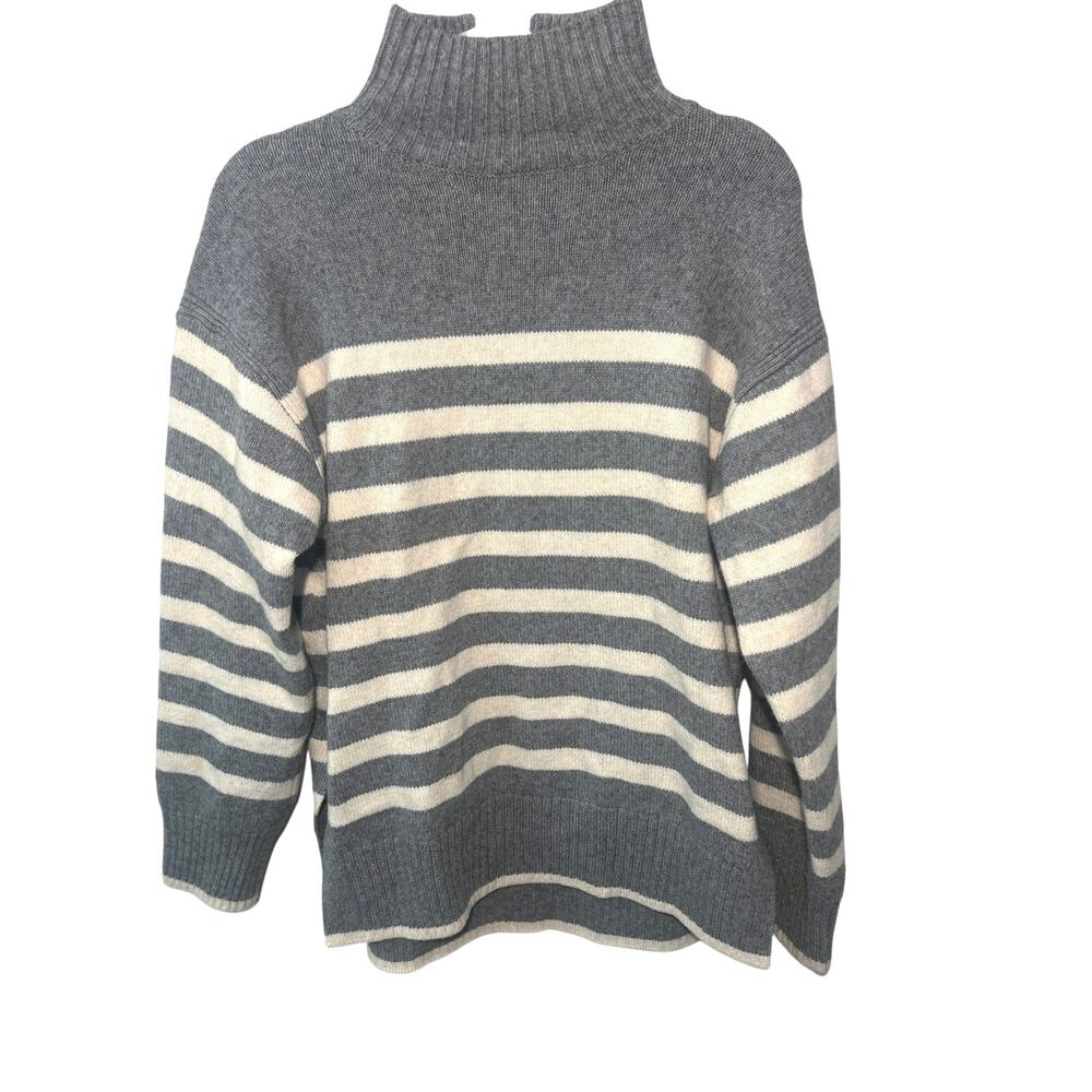 H&M Gray Cream Striped Mock Neck Sweater Small NWOT Oversized Knit Pullover